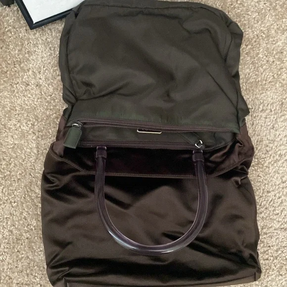 💎Prada Hand Bag Brown Nylon Plastic Handles EUC As Is - Picture 3 of 7